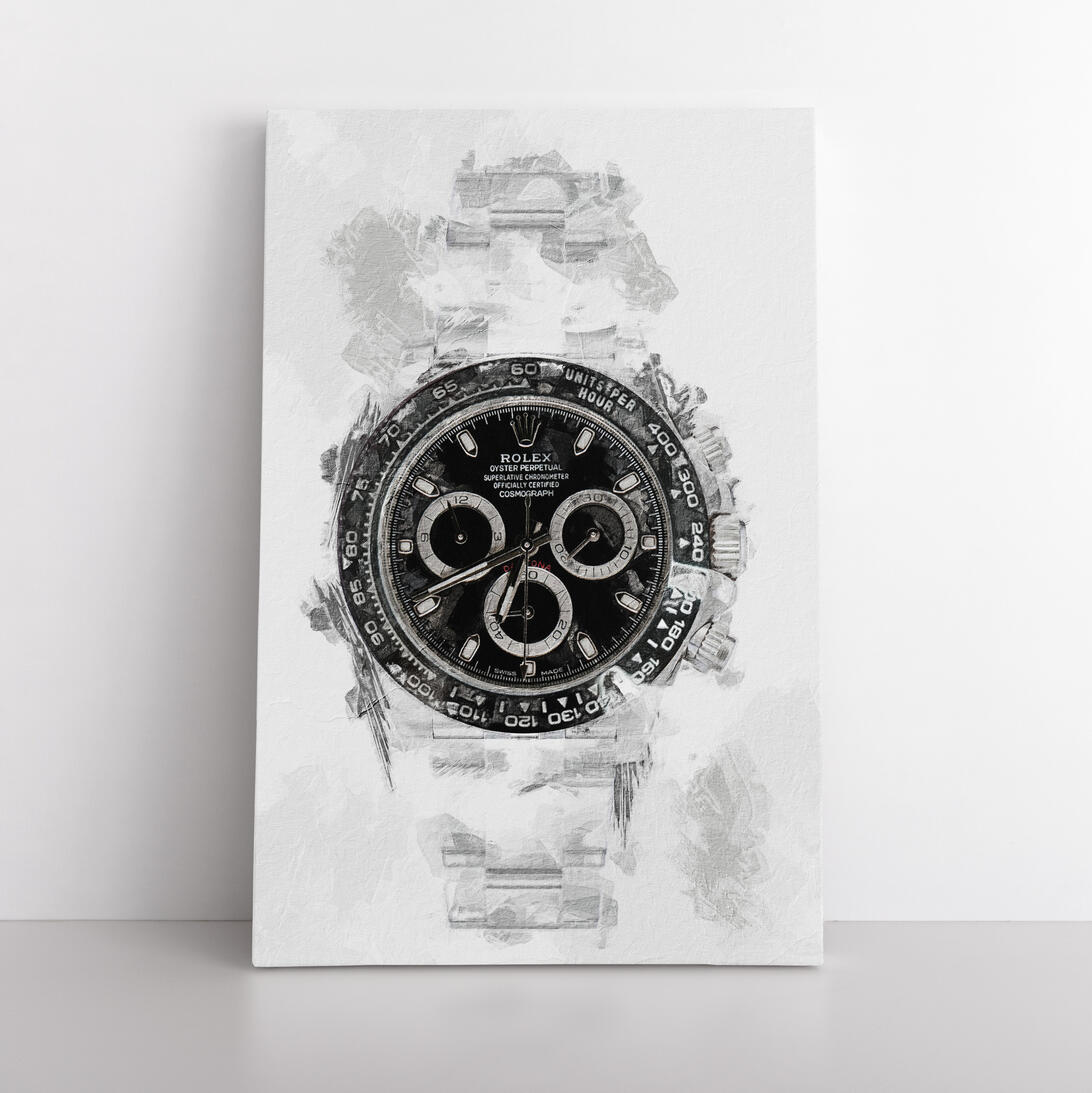 Rolex Daytona panda technical drawing art canvas